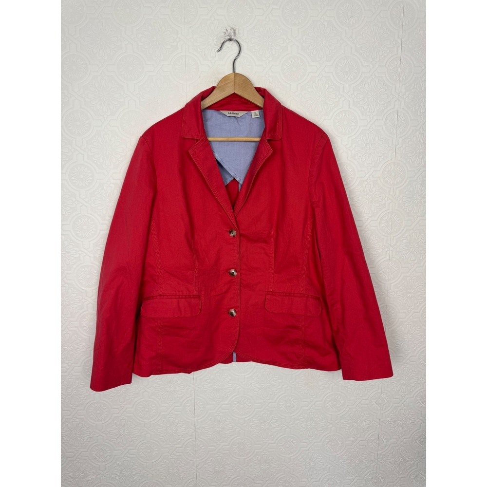 LL Bean Red Cotton Stretch 3 Button Blazer Jacket Womens XL Petite 294035